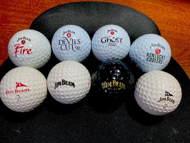 JIM BEAM BOURBON WHISKEY COLLECTION: 7 COLLECTIBLE LOGO GOLF BALLS