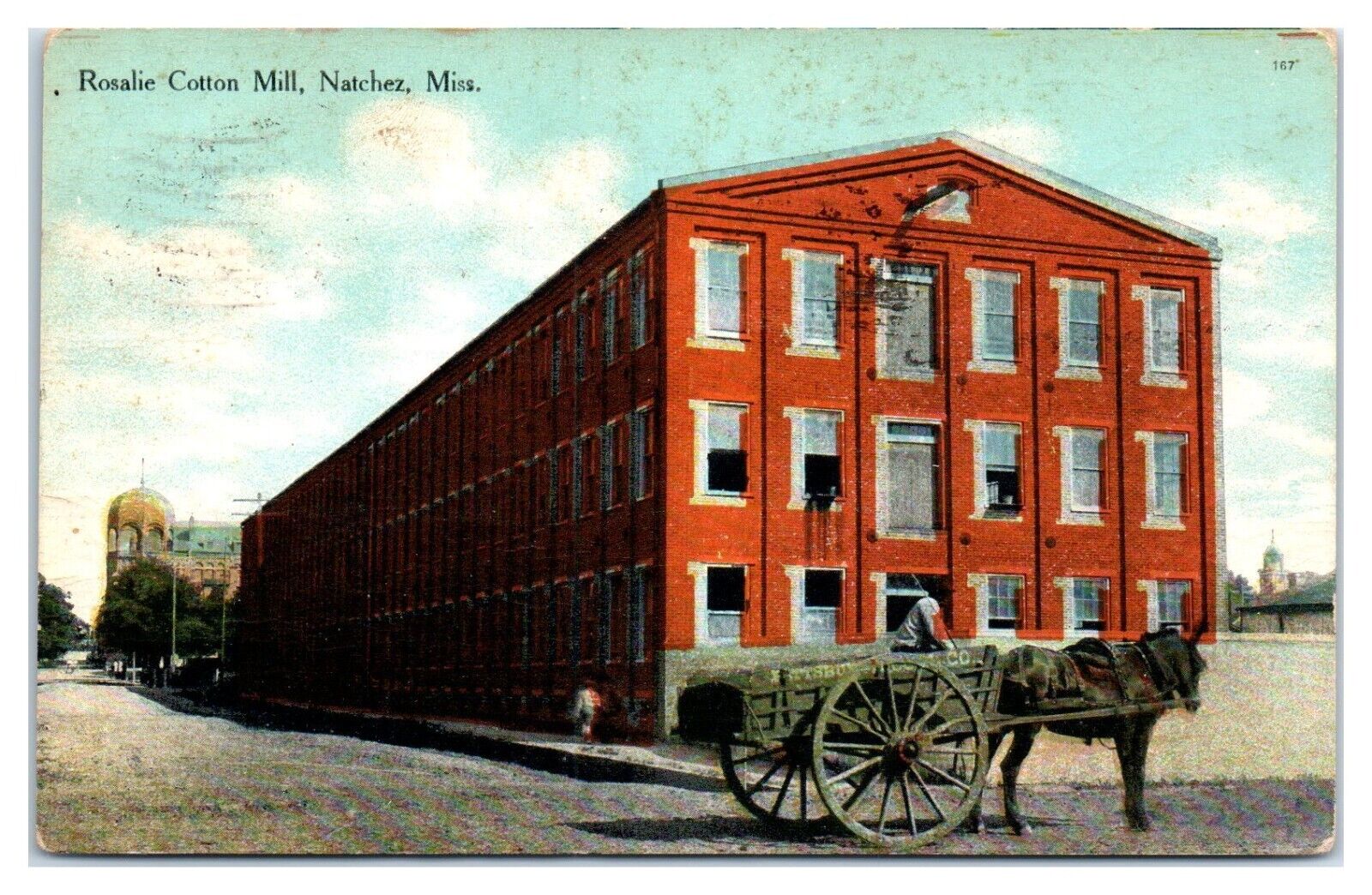 Natchez Mississippi MS Rosalie Cotton Mill Horse Cotton Cart Postcard c.1909