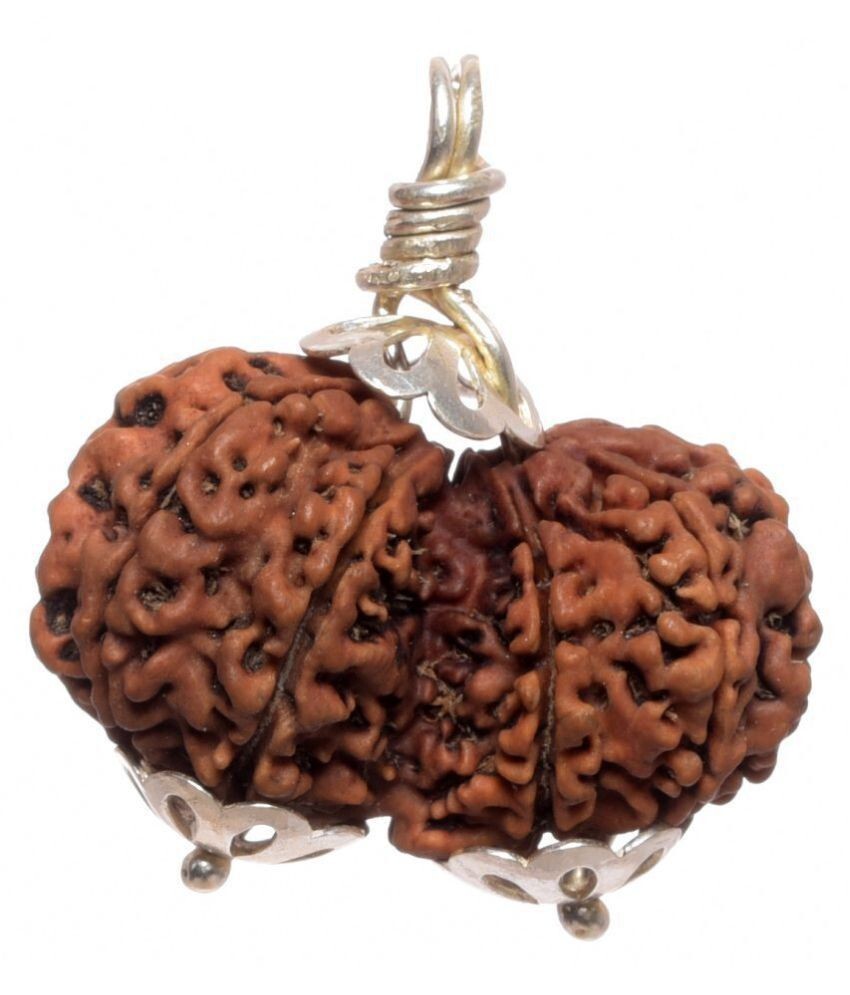 Natural Gauri shankar rudraksha silver plated cap Pendent certified Nepal origin Natural Gauri shankar rudraksha silver plated cap Pendent certified Nepal origin