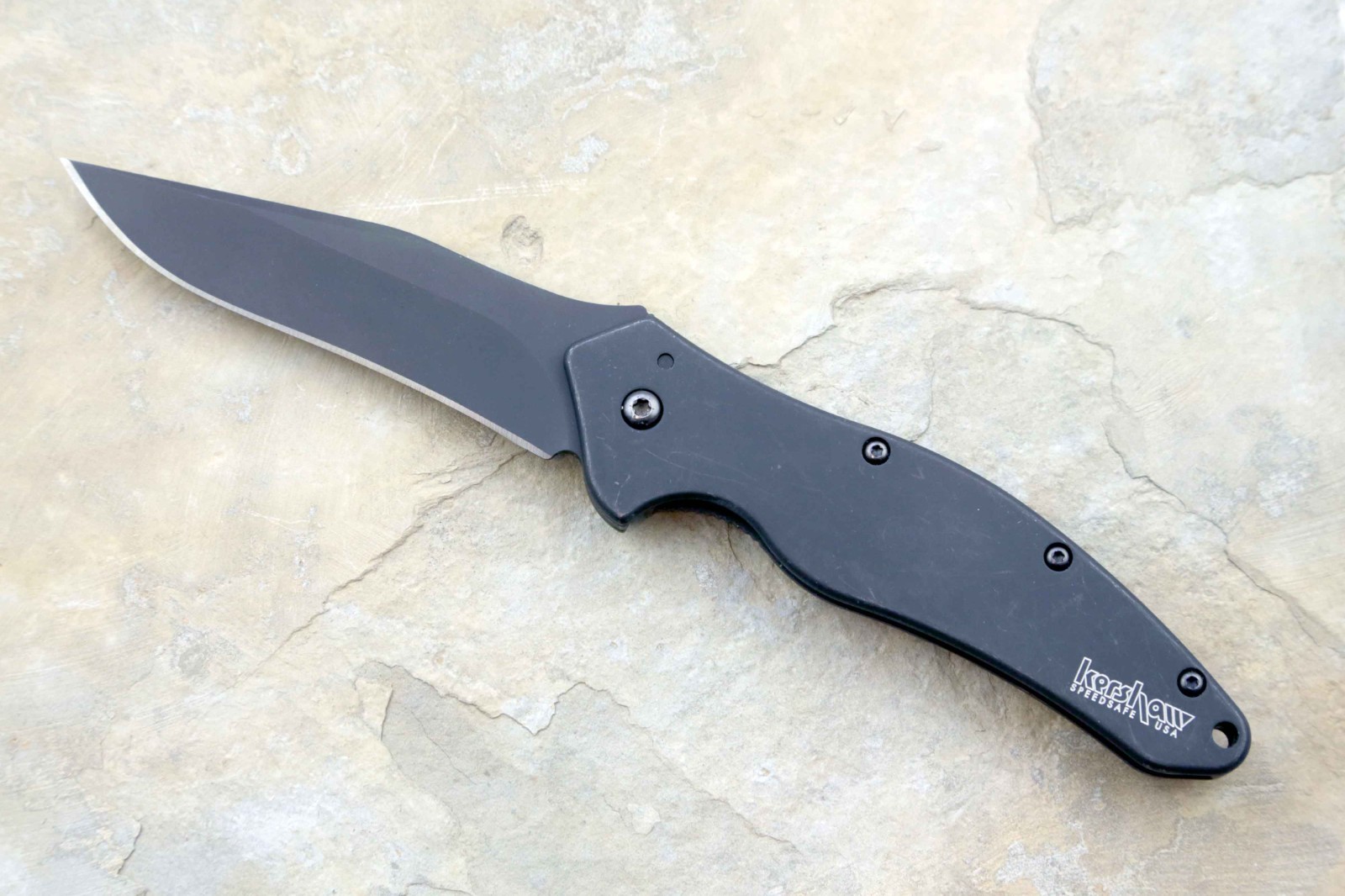 1840CKT Kershaw Shallot pocket knife Speedsafe Black handle plain edge NEW blem