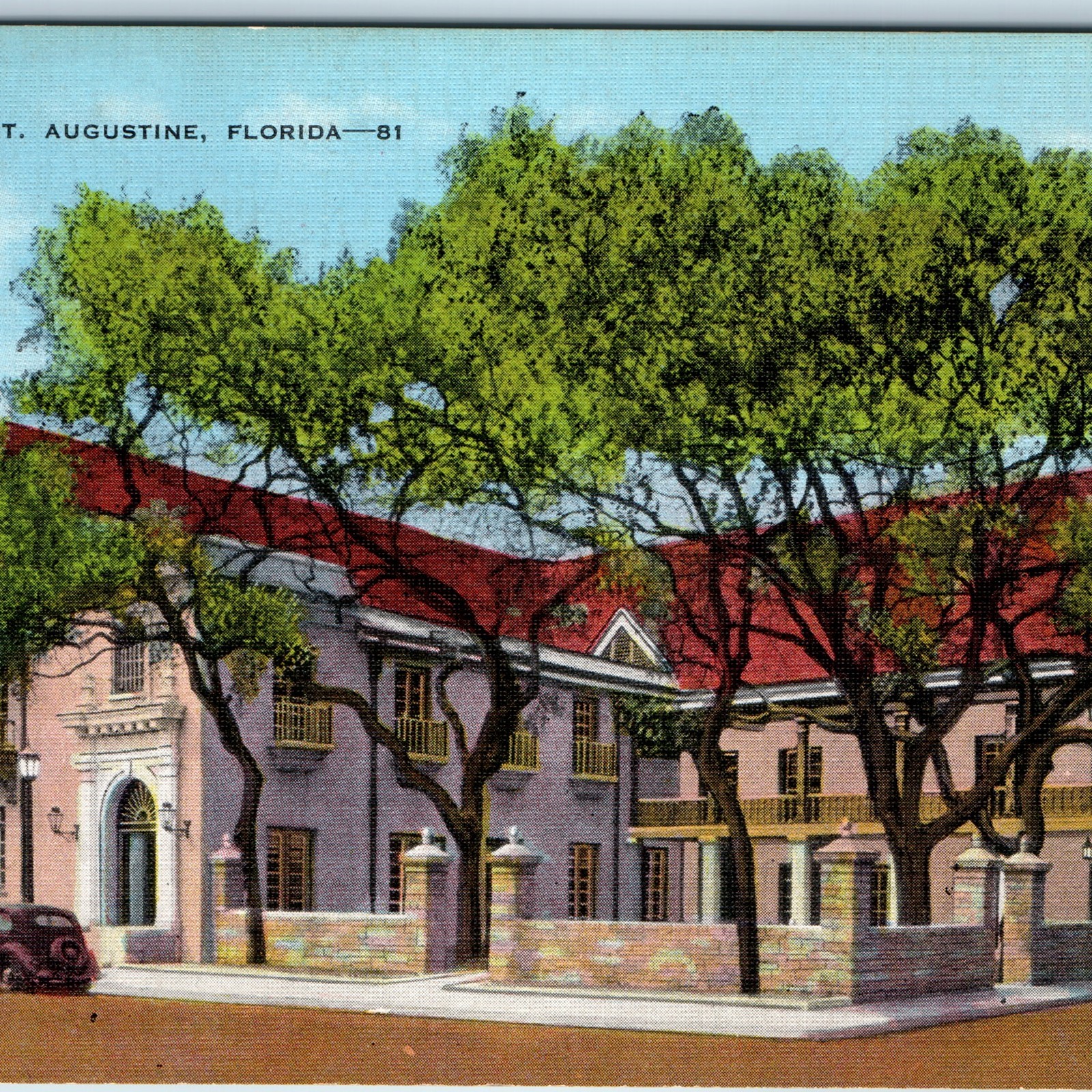 c1940s St. Augustine FL Post Office Plaza de la Constitution Postcard Vintage
