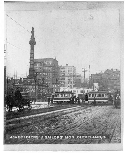 Photo:Cleveland Ohio Soldiers Sailors Monument Streetcars 1896 Stereo Card