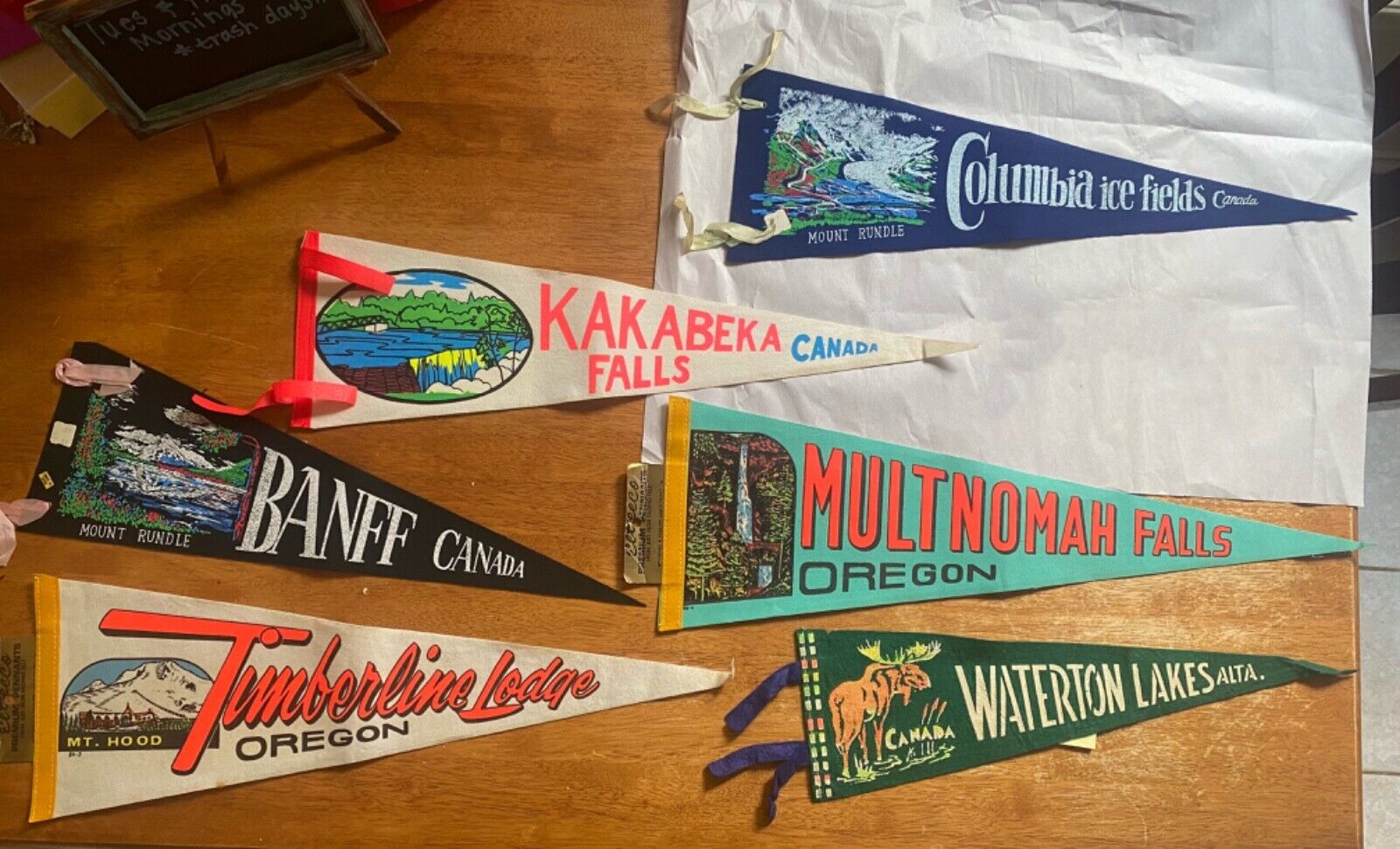 Lot Of 6 Vintage Felt Souvenir Travel Pennants From Oregon and Canada