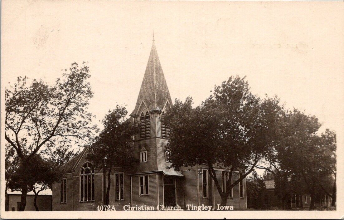 RPPC TINGLEY IA Iowa Christian Church Real Photo Postcard PM 1911 4072A