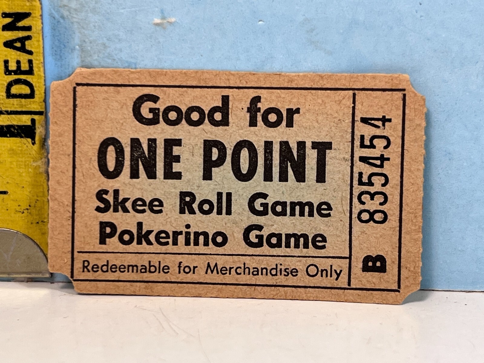 Vintage Playland San Francisco 1 Pt. Ticket Skee Roll Game Pokerino CL Canfield
