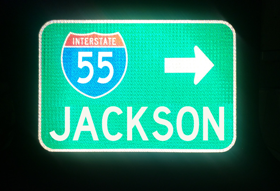 JACKSON Interstate 55 route road sign- Mississippi, Hattiesburg, Vicksburg
