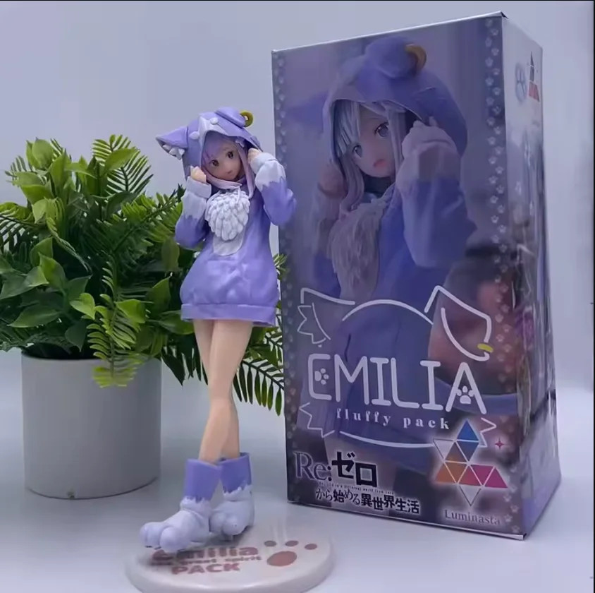 22CM Re Zero Ram Rem Anime Girl PVC Figure Fluffy Pack Collectible New Toy