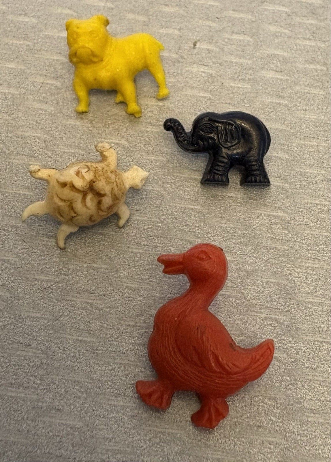 Vintage Celluloid Plastic Novelty Animal Button Lot 4 Bulldog Elephant Turtle