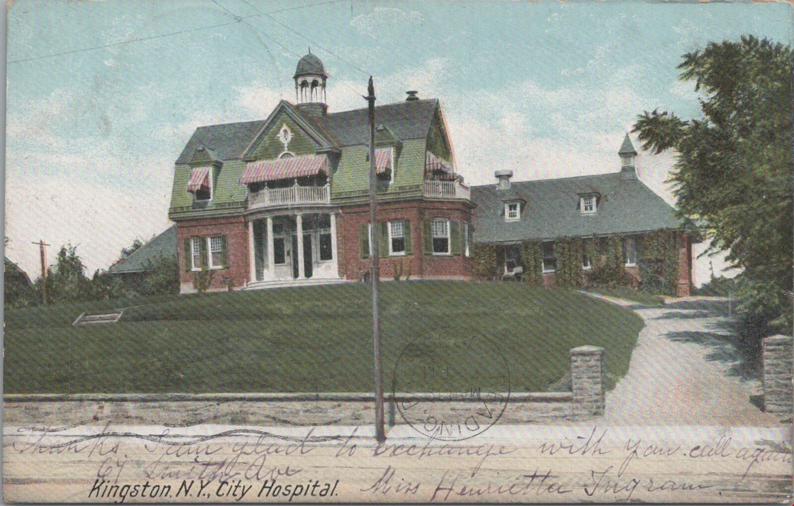 Postcard City Hospital Kingston NY 1906