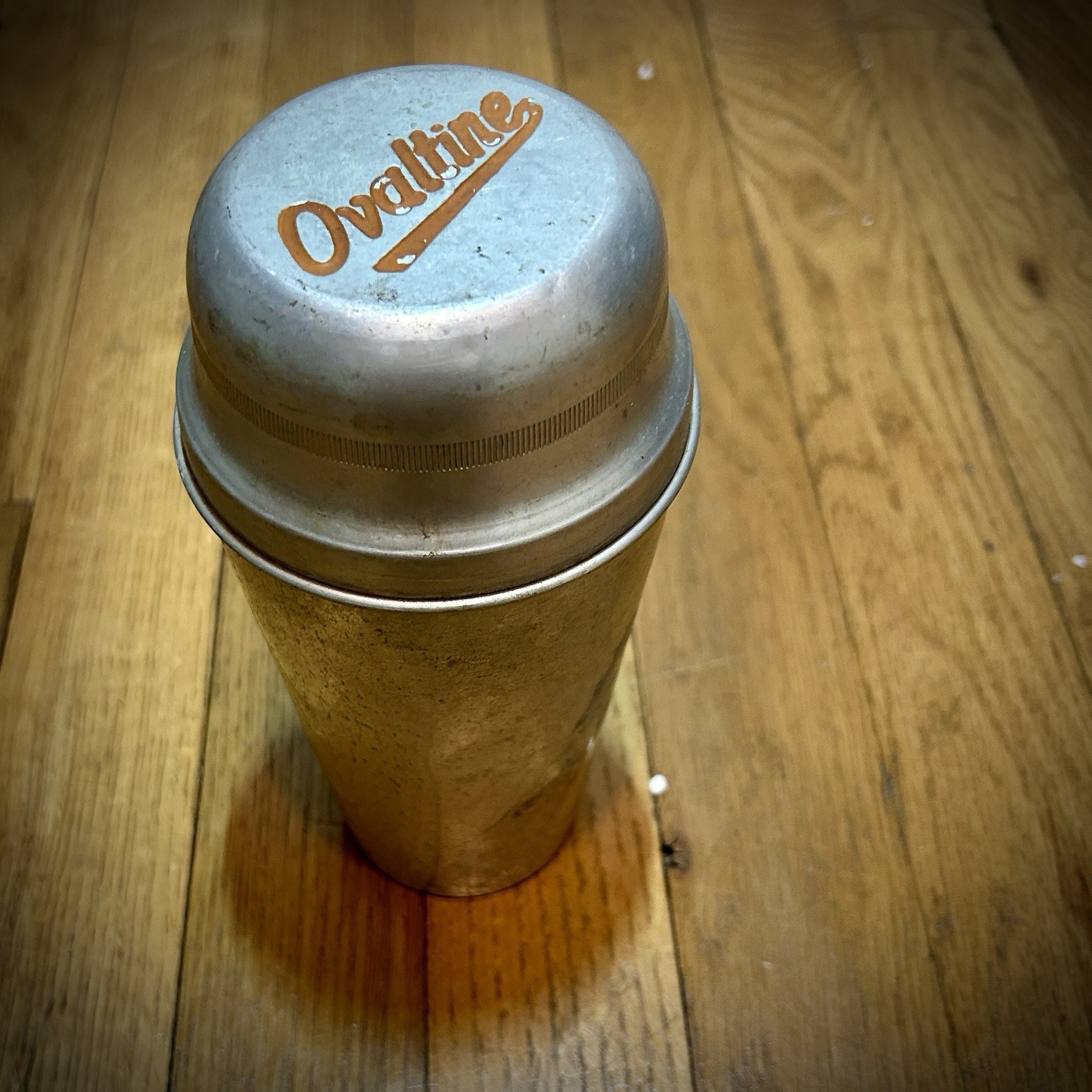 Vintage Aluminum Ovaltine Drink Advertising Mixer Shaker Logo On Lid