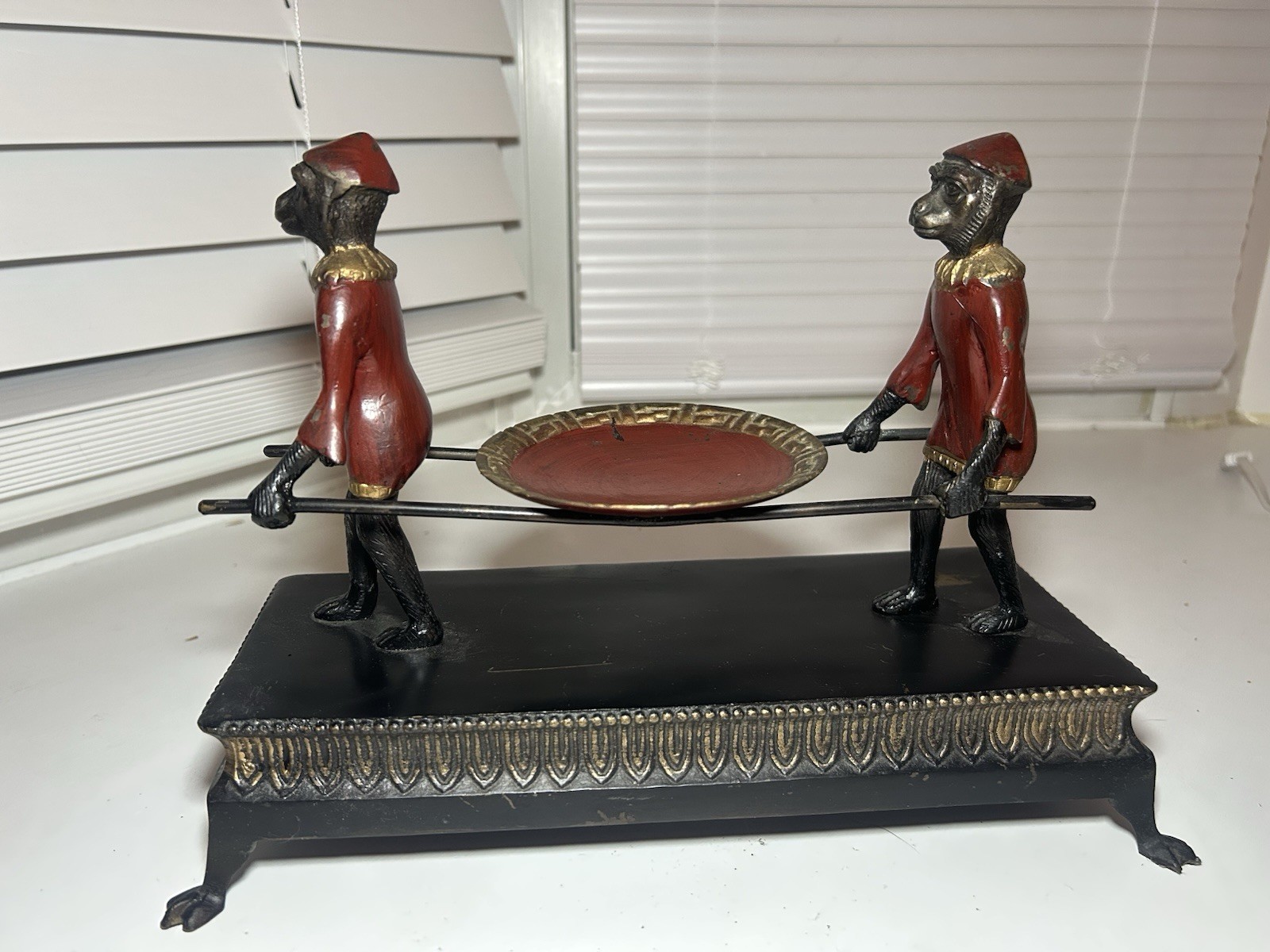 Vintage India Monkey Waiters Carrying Bowl Figural Trinket Dish Decorative Tray