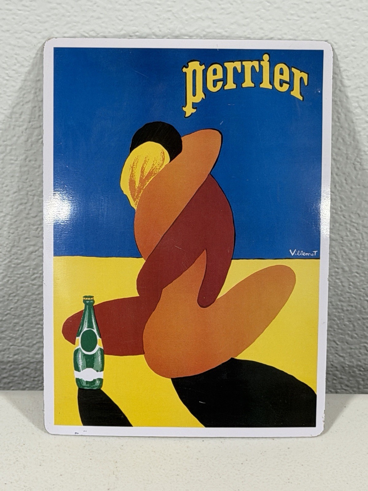 Vintage Perrier Metal Sign By Villemot Lovers Embrace 15”  X 21” Rare Must See