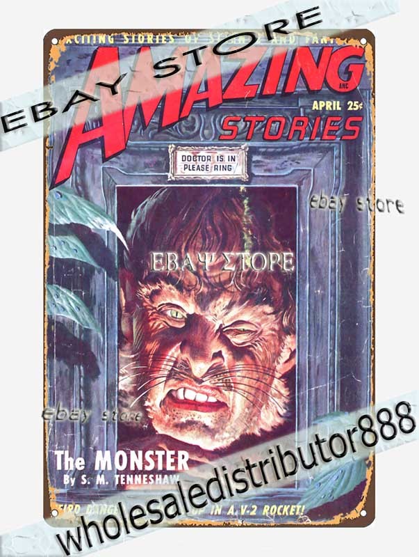 1949 Amazing Stories Classic Sci-Fi Illustration Golden Age Pulp Tin Sign decor