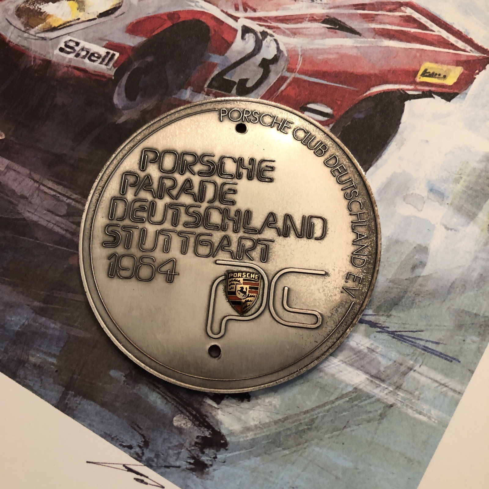 Vintage Porsche Deutschland Stuttgart 1984 Parade Grill Badge