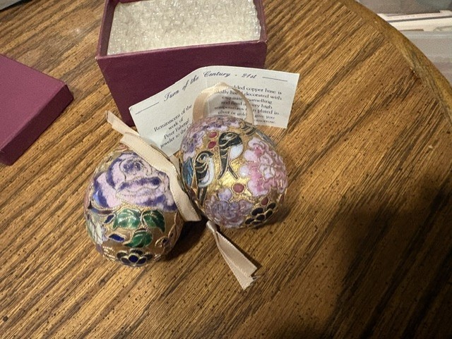 2 VTG Nyco International  Enamel Egg Ornament Multicolor & Gold only one box