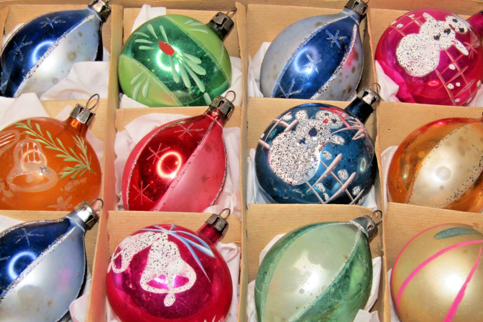 Lot VTG Glass Pictured SNOWMAN BELL BALL DROP Christmas Ornaments Poland CHOOSE