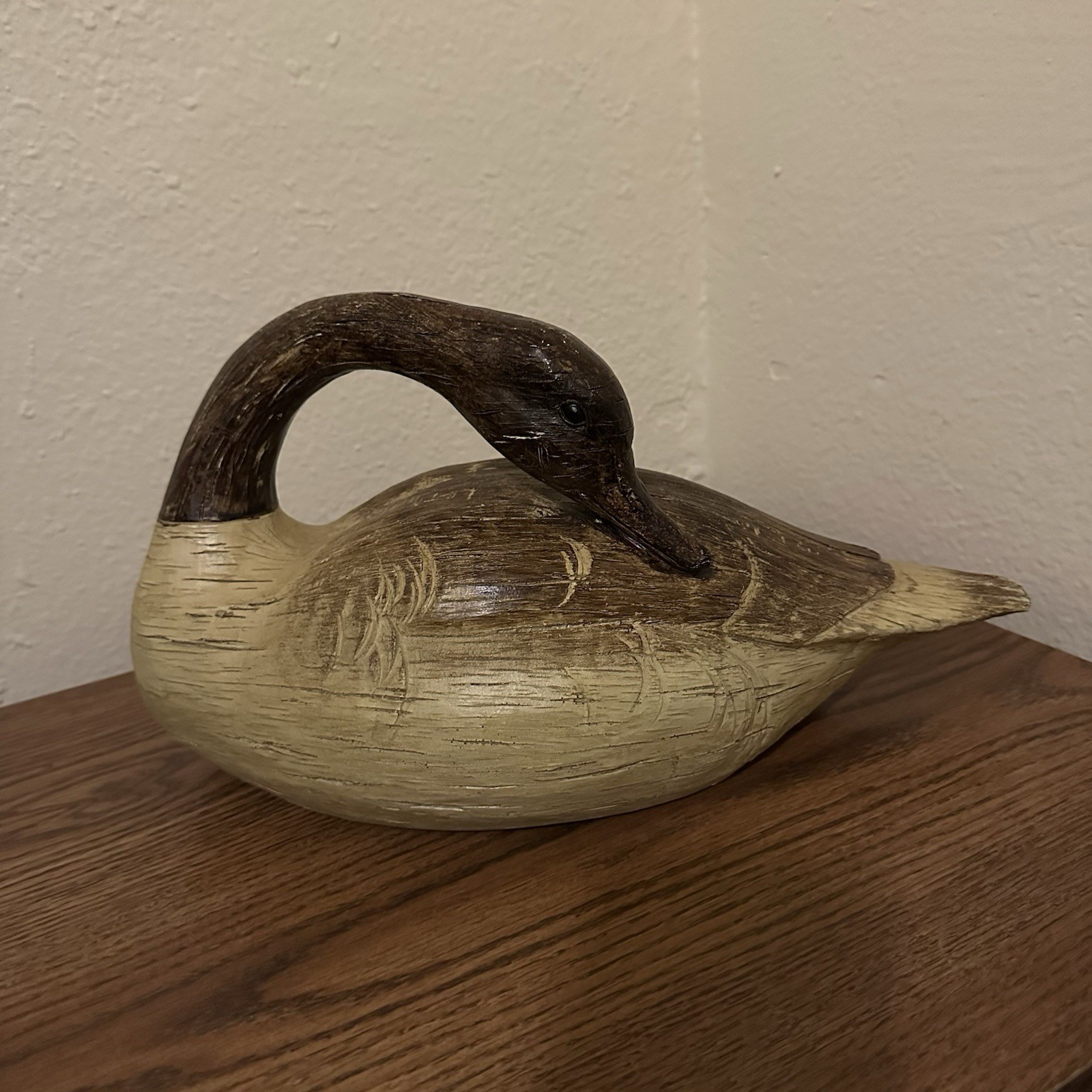 Vintage carved wood duck, bird sculpture, rustic cabin decor, folk art Decoy 15”
