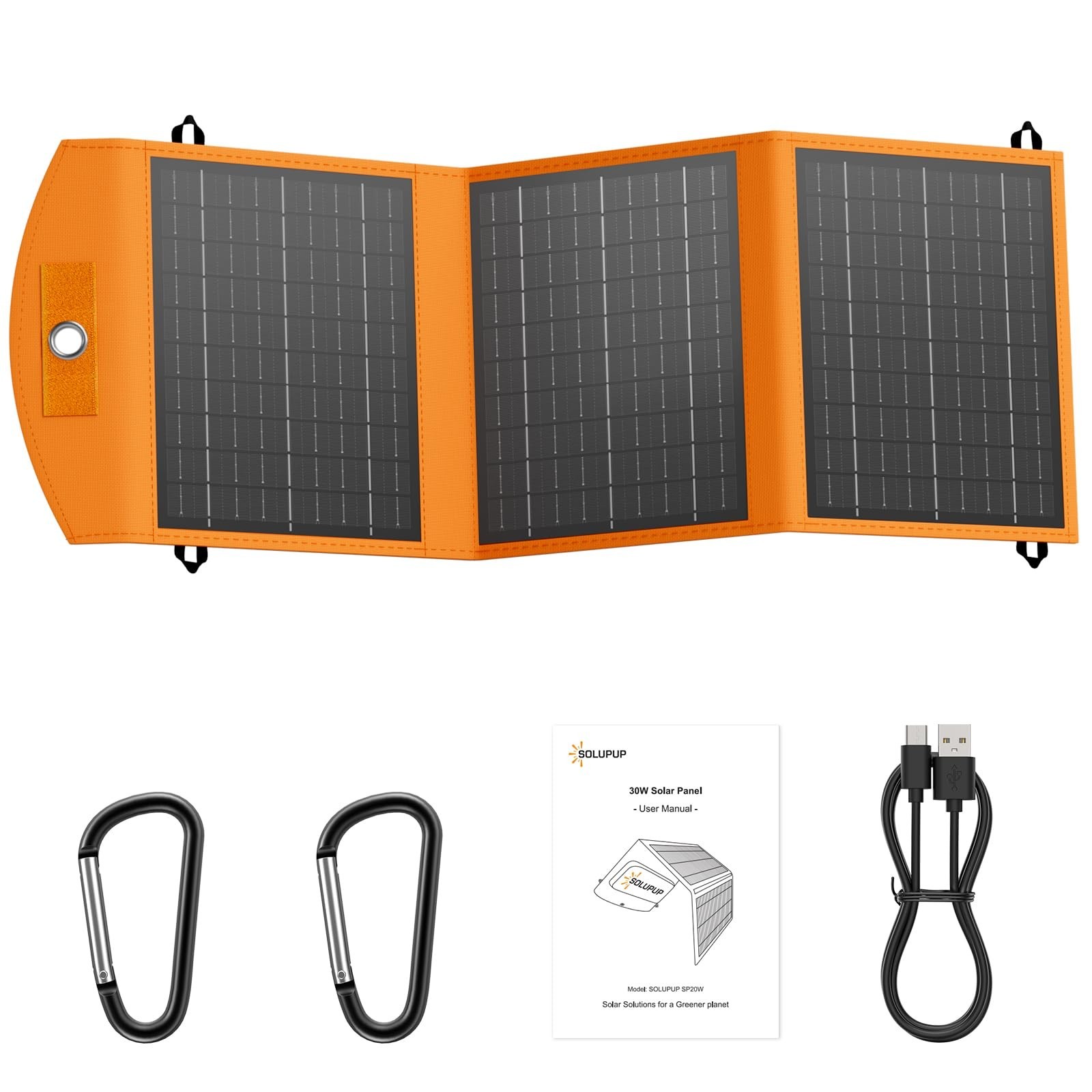 SOLUPUP Solar Panels 30W Portable Foldable Solar Charger with 5V USB-A and USB-C