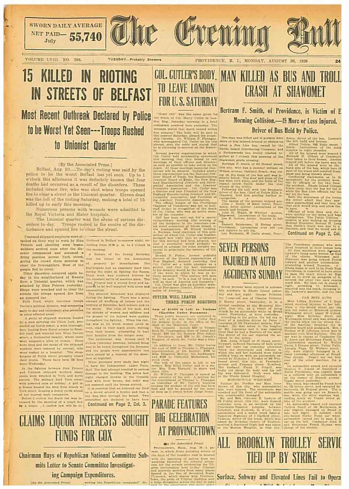 BELFAST RIOTS IN UNIONIST QUARTER 15 KILLED IN RIOTING AUGUST 30 1920 B7
