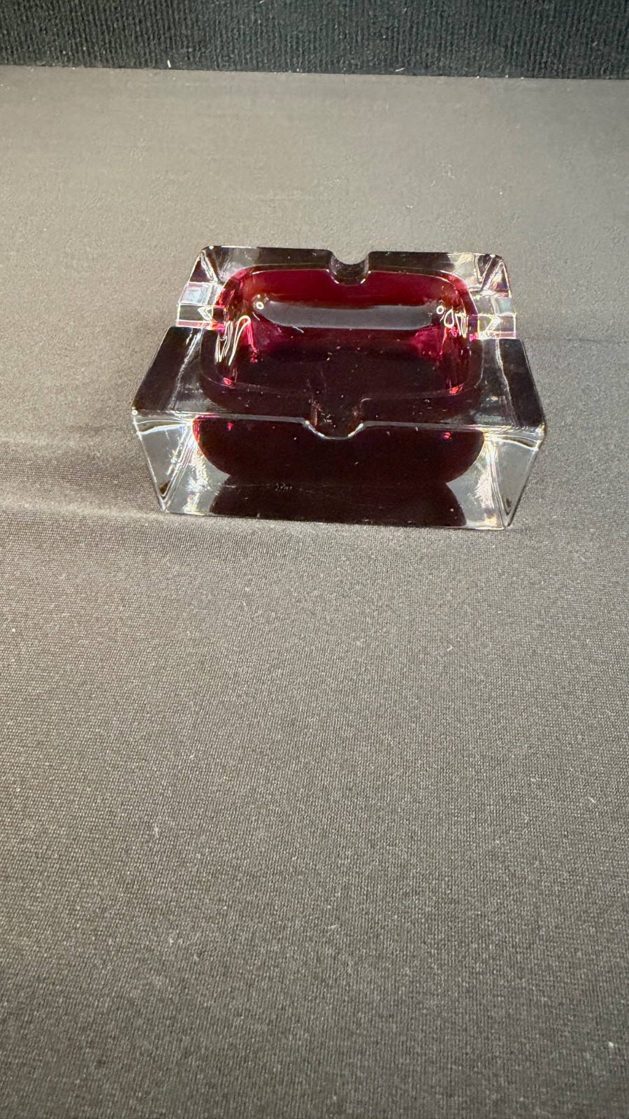 MCM Murano Glass Cased Red & Clear Square Ashtray. 3 1/3\
