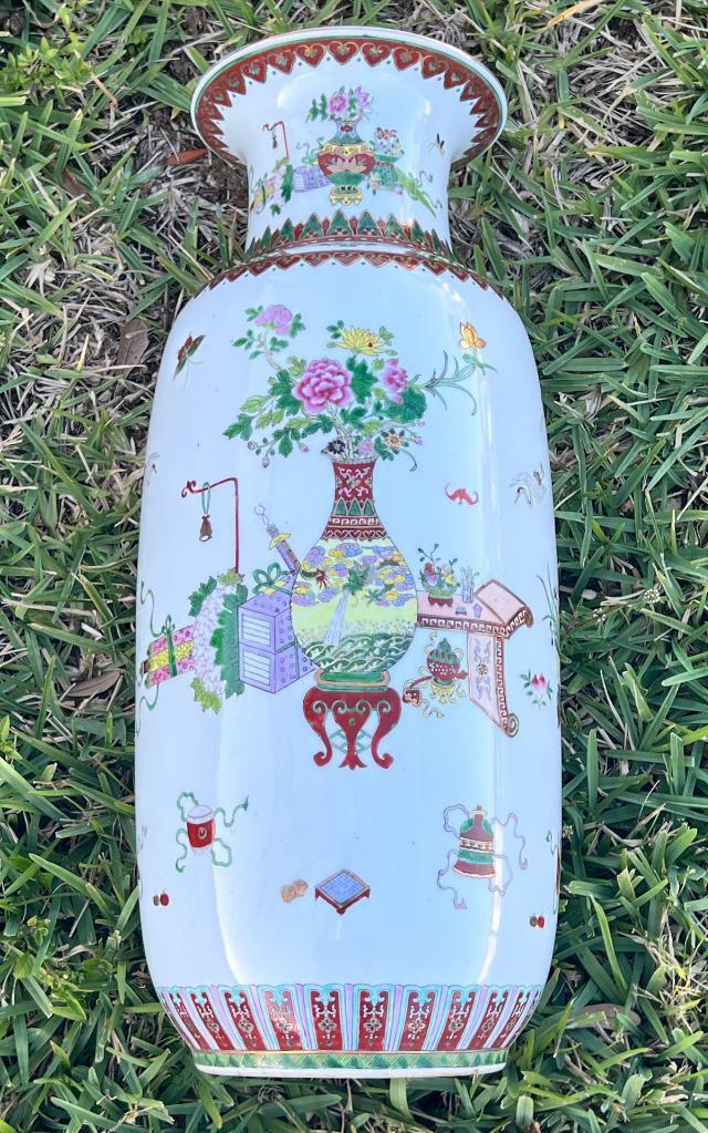 Large Asian Porcelain Pottery Enamel Painted Urn Vase Chinese Art 2+ Foot Tall