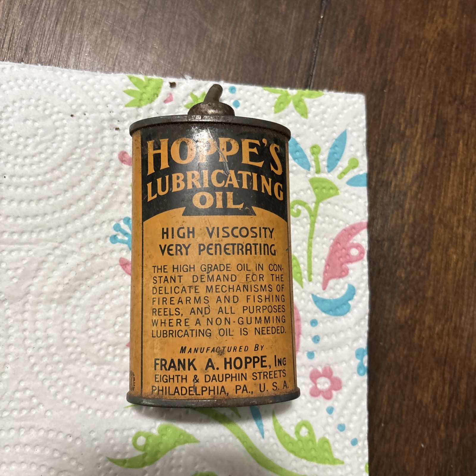 RARE Vintage HOPPE'S LUBRICATING OIL Handy Oil CAN TIN Philadelphia PA USA