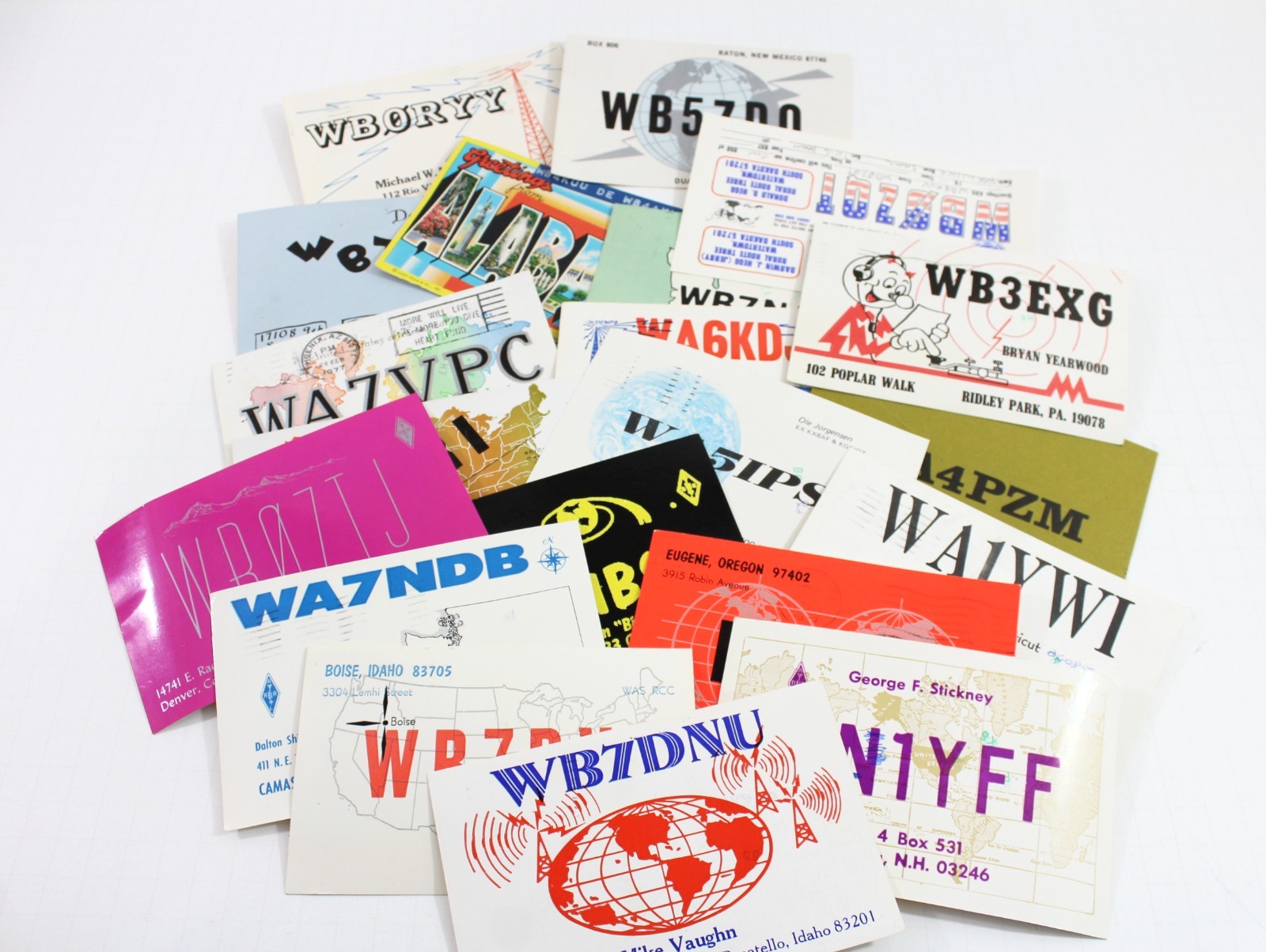20 Vintage 70s QSL Cards, Ham Radio-US-with Plastic Sleeves