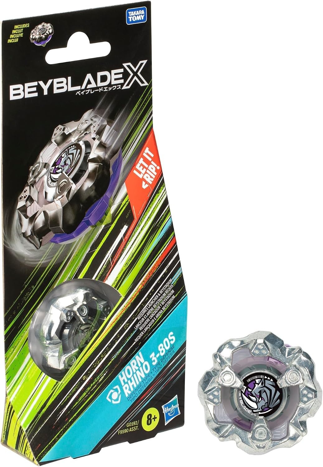 Beyblade X Horn Rhino 3-80S Booster Pack Set Defense Right Spin Battling Top