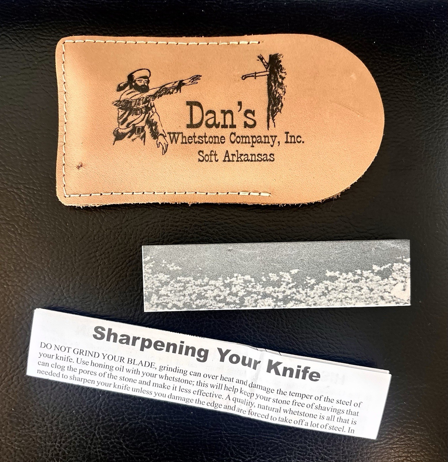 Dan\'s Whetstone Company Soft Arkansas Knife Sharpening Stone w/Leather Case