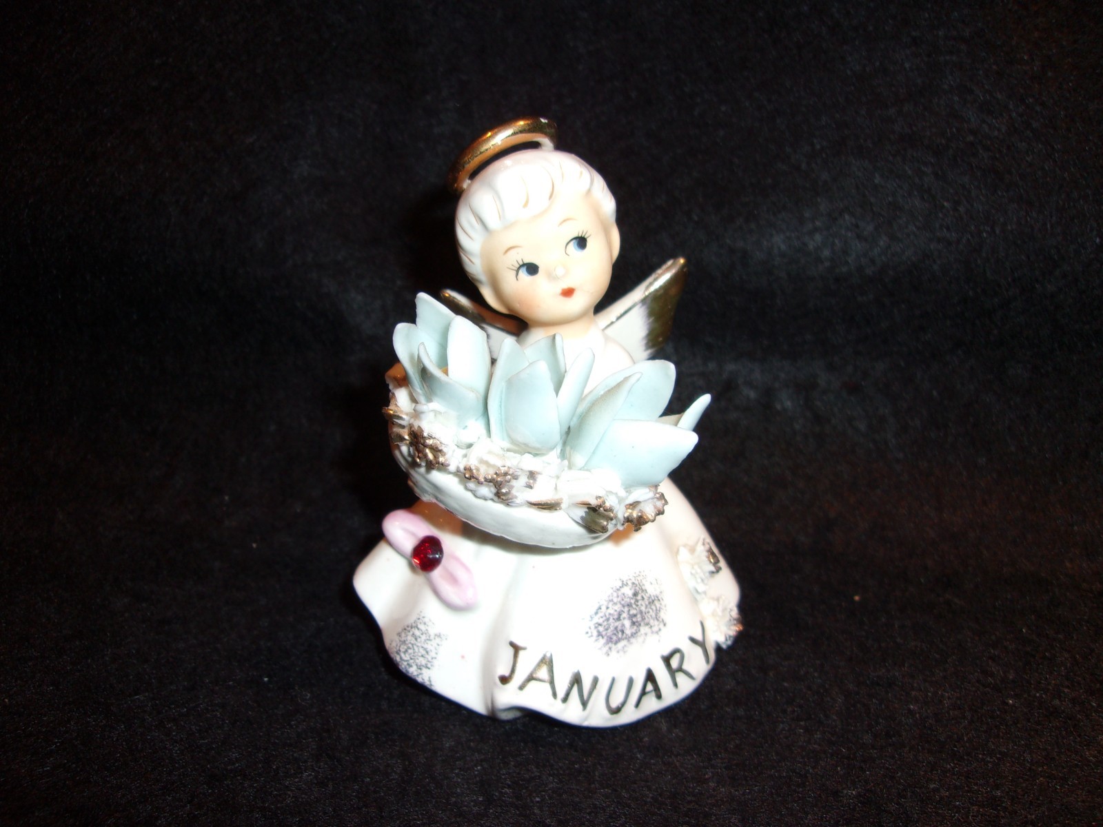 Vintage Lefton Snowdrop Garnet Birthday Birth Month Angel Figurine