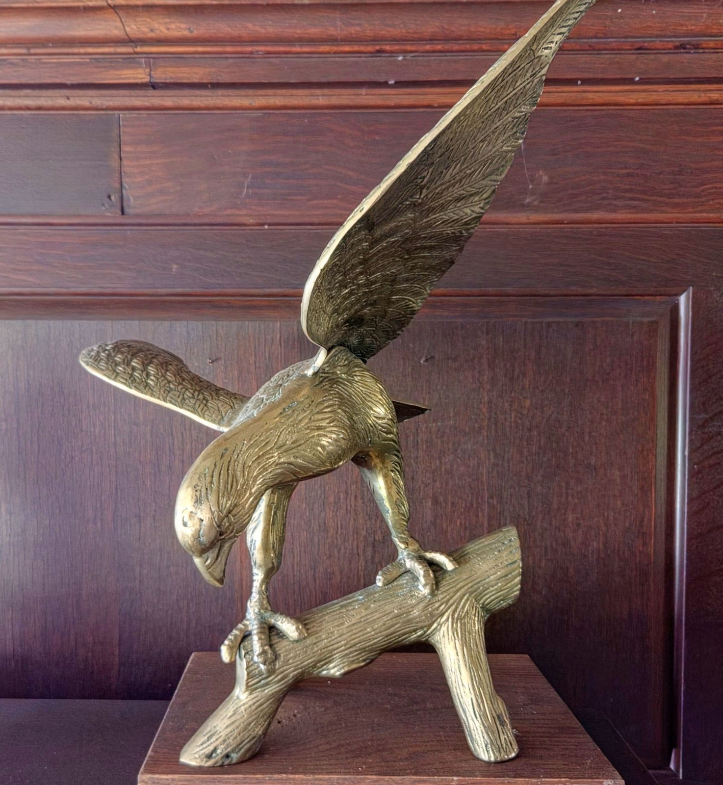 Beautiful  Brass Eagle on a Branch Sculpture Vintage 24\