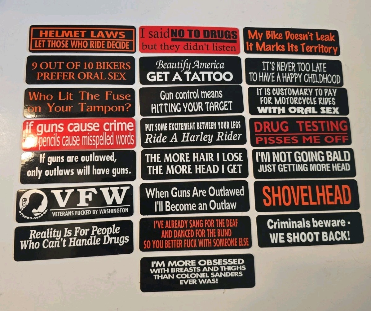 VTG Biker Sayings Motto Sticker Funny Black Orange Red Risque Harley Republic