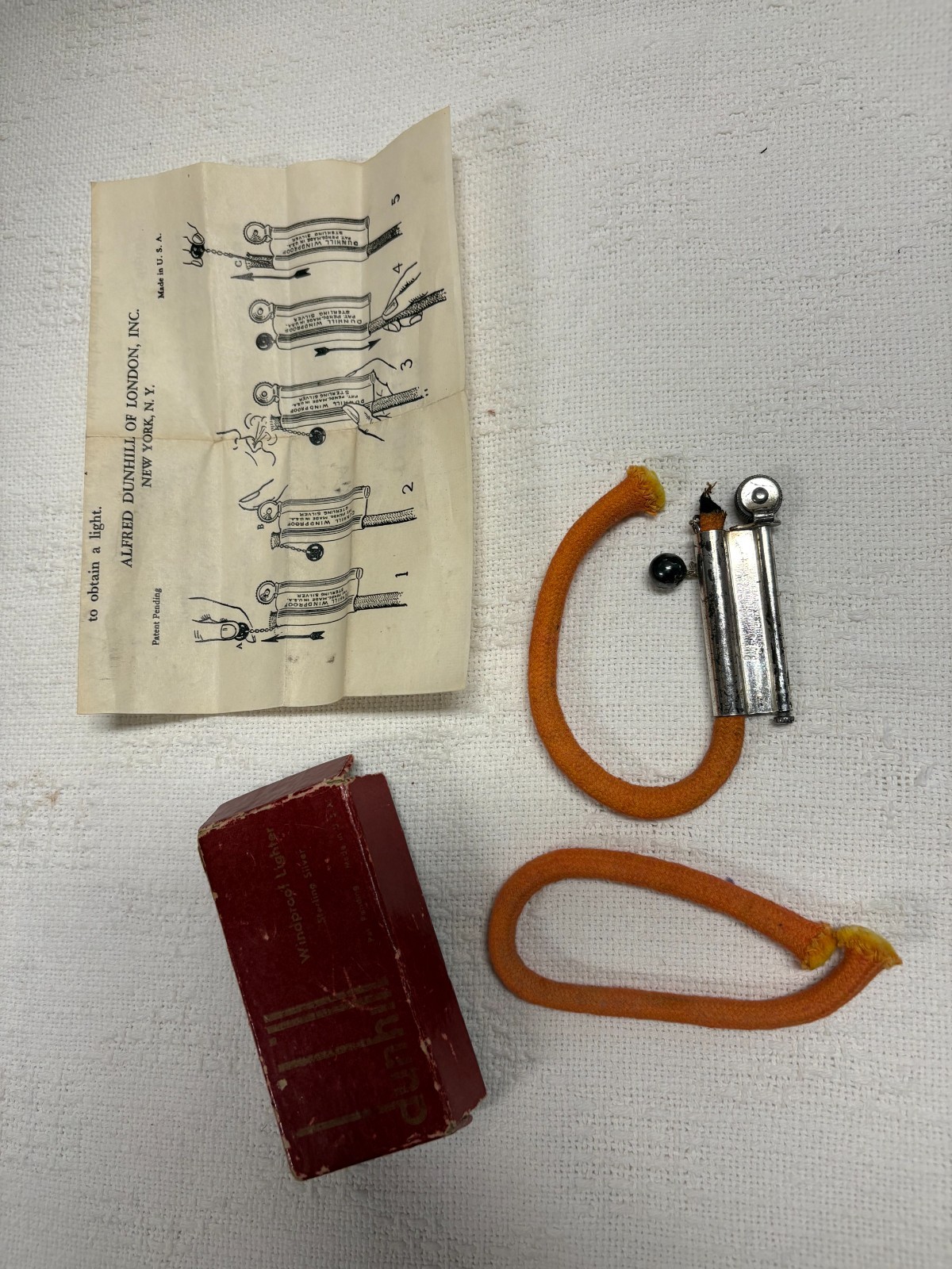 Antique 1920\'s Sterling Silver Dunhill Windproof Military Rope Lighter Box Paper