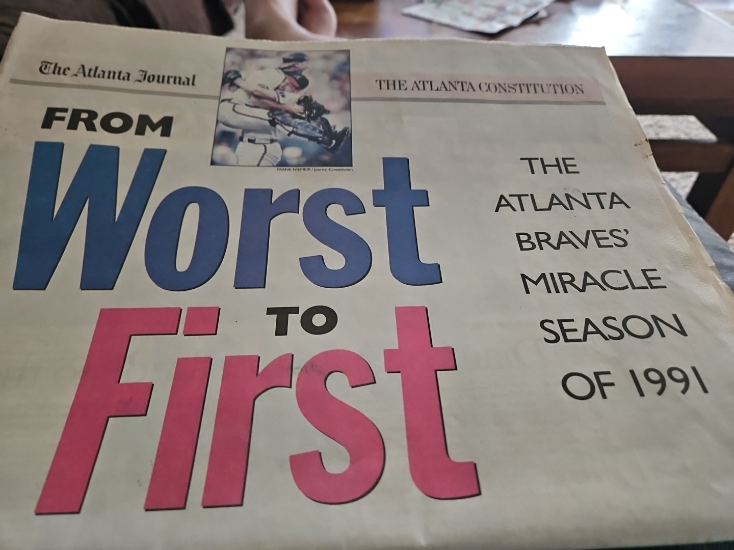 Atlanta Journal Constitution Atlanta Braves 1991 Worst to First Newspaper