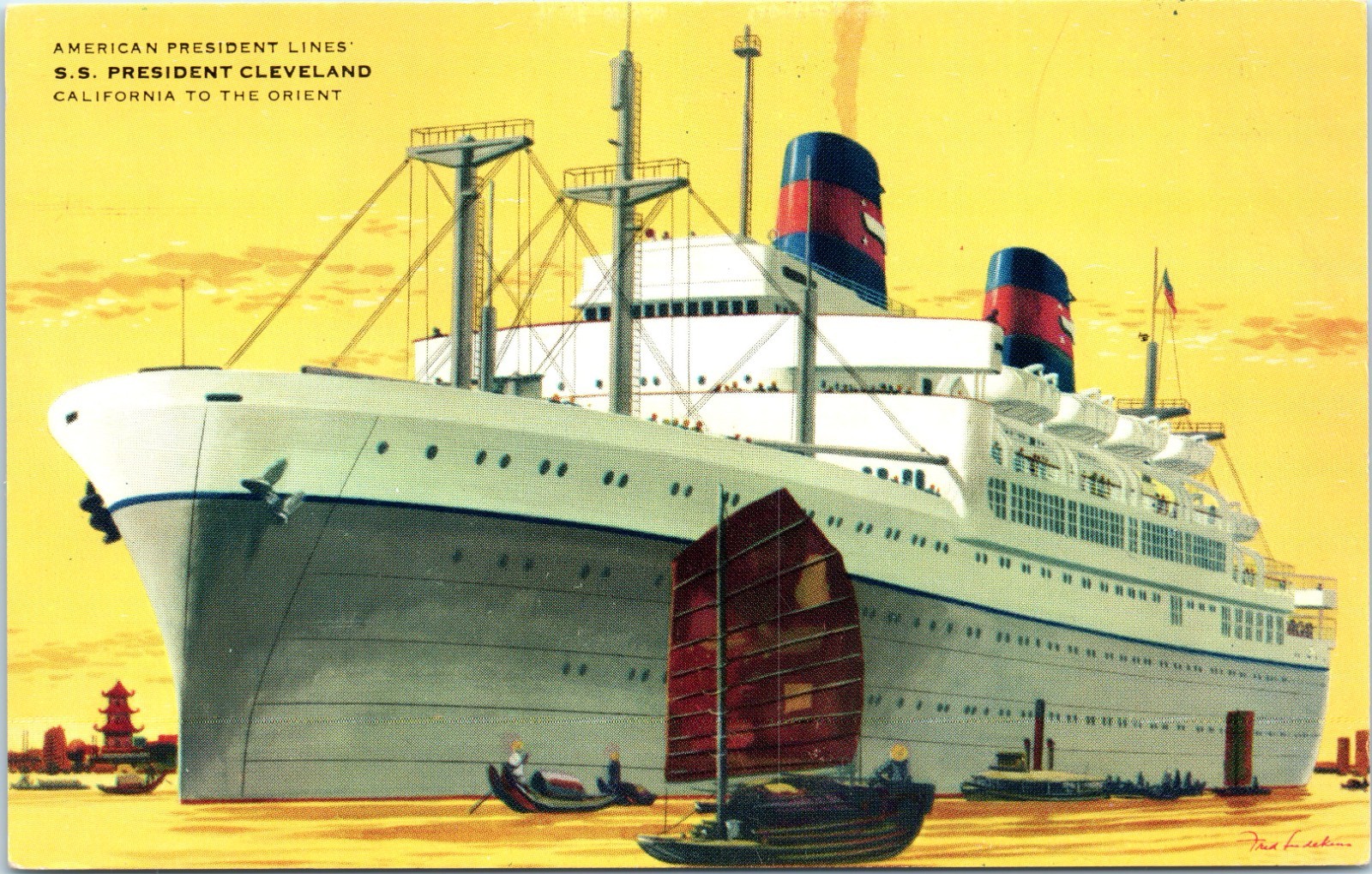Vintage Postcard SS President Cleveland Ship American President Lines