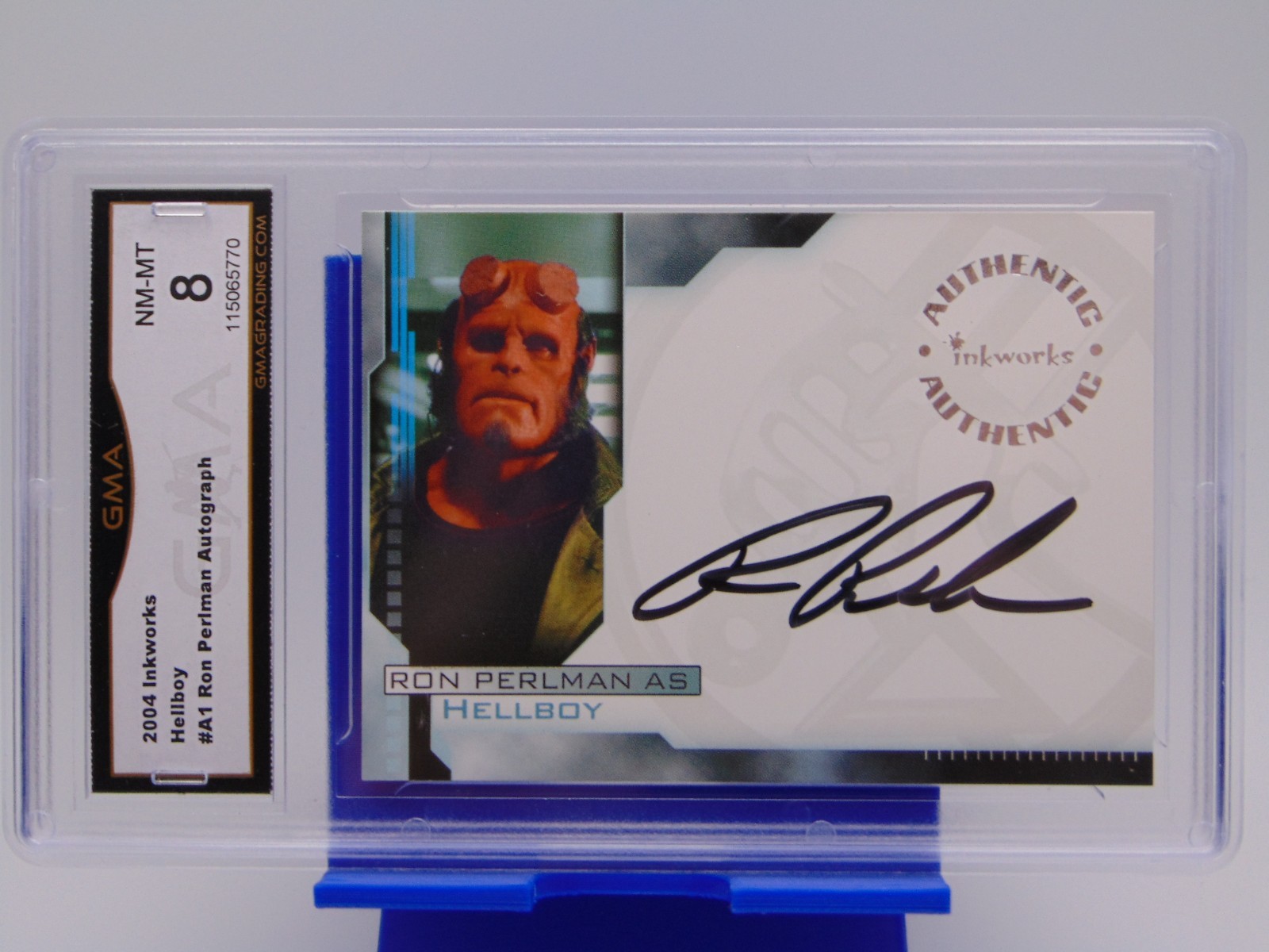 2004 InkWorks Hellboy A1 Signature Promo Card Signed Ron Perlman GMA Graded 8 2004 InkWorks Hellboy A1 Signature Promo Card Signed Ron Perlman GMA Graded 8