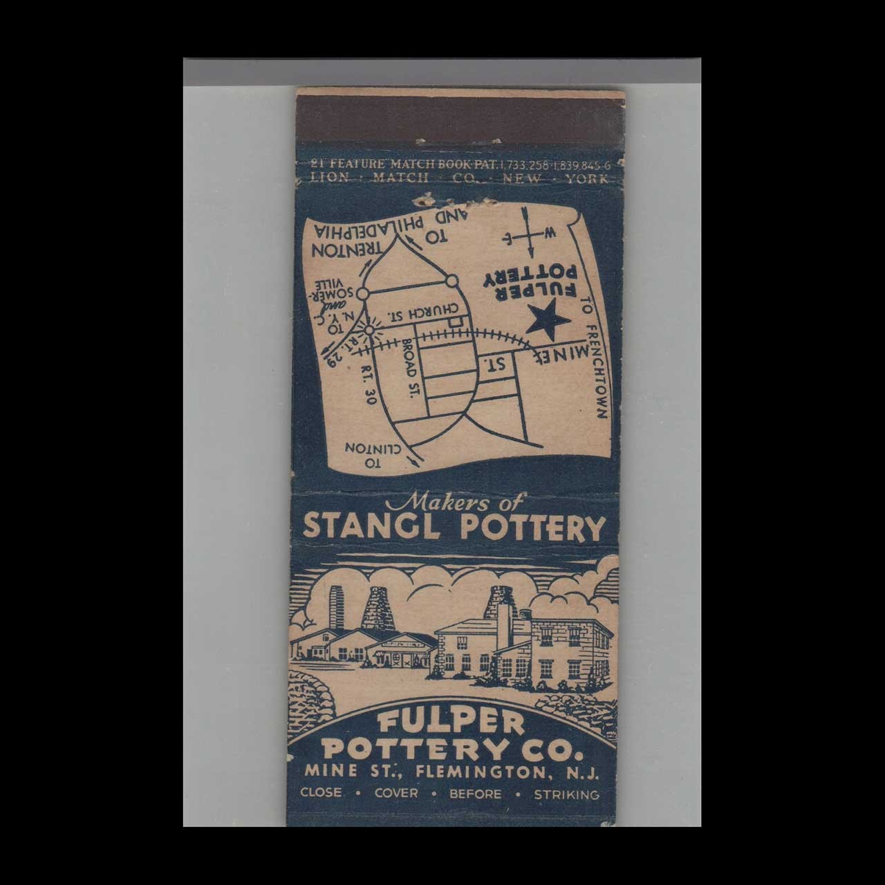 Matchbook Cover Stangl Pottery Fulper Pottery Co. Flemington, NJ