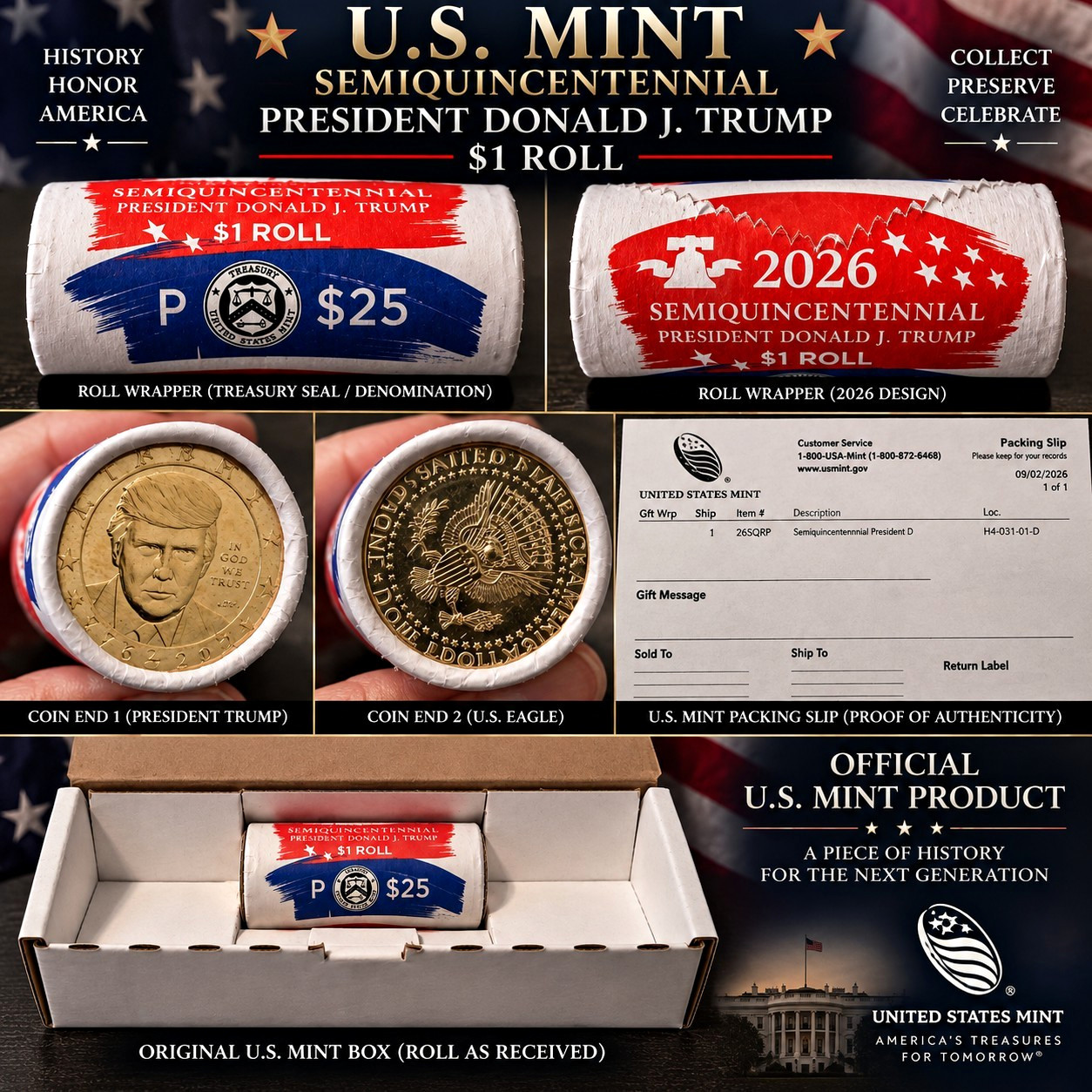 IN HAND NOW 2026 Trump $1 Coin Roll with POSSIBLE July 4th Privy. Mint Sealed.