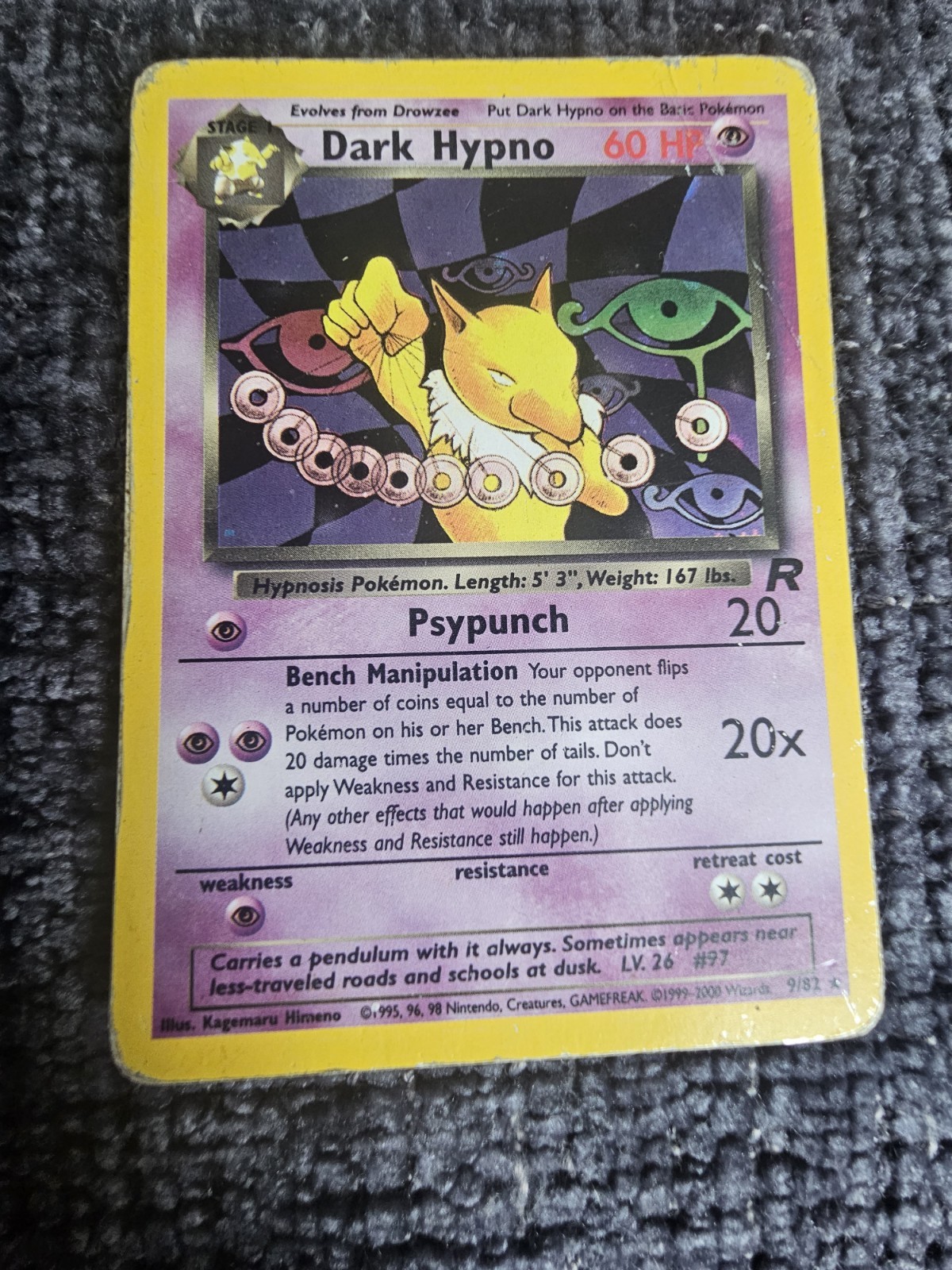 Vintage Rare Holo Pokemon Card Dark Hypno 9/82 1999 WOTC