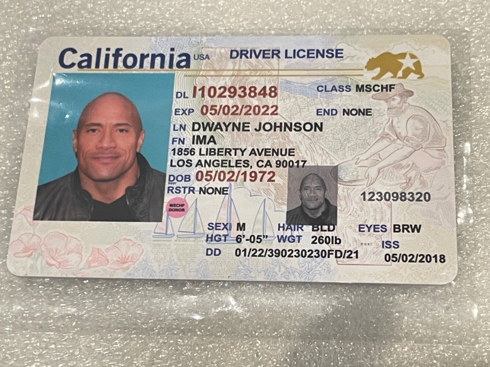 REAL Dwayne the Rock drivers license ID— MSCHF boosted  card V2 card RARE 