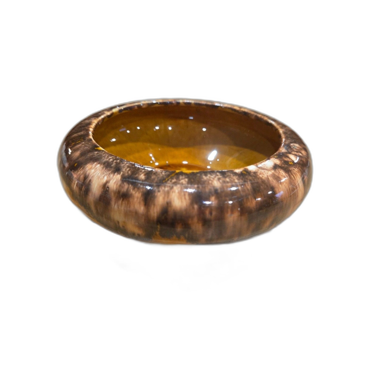 Vintage Brush McCoy Brown Onyx Drip Glaze Round Planter Bowl Unmarked 6.5\