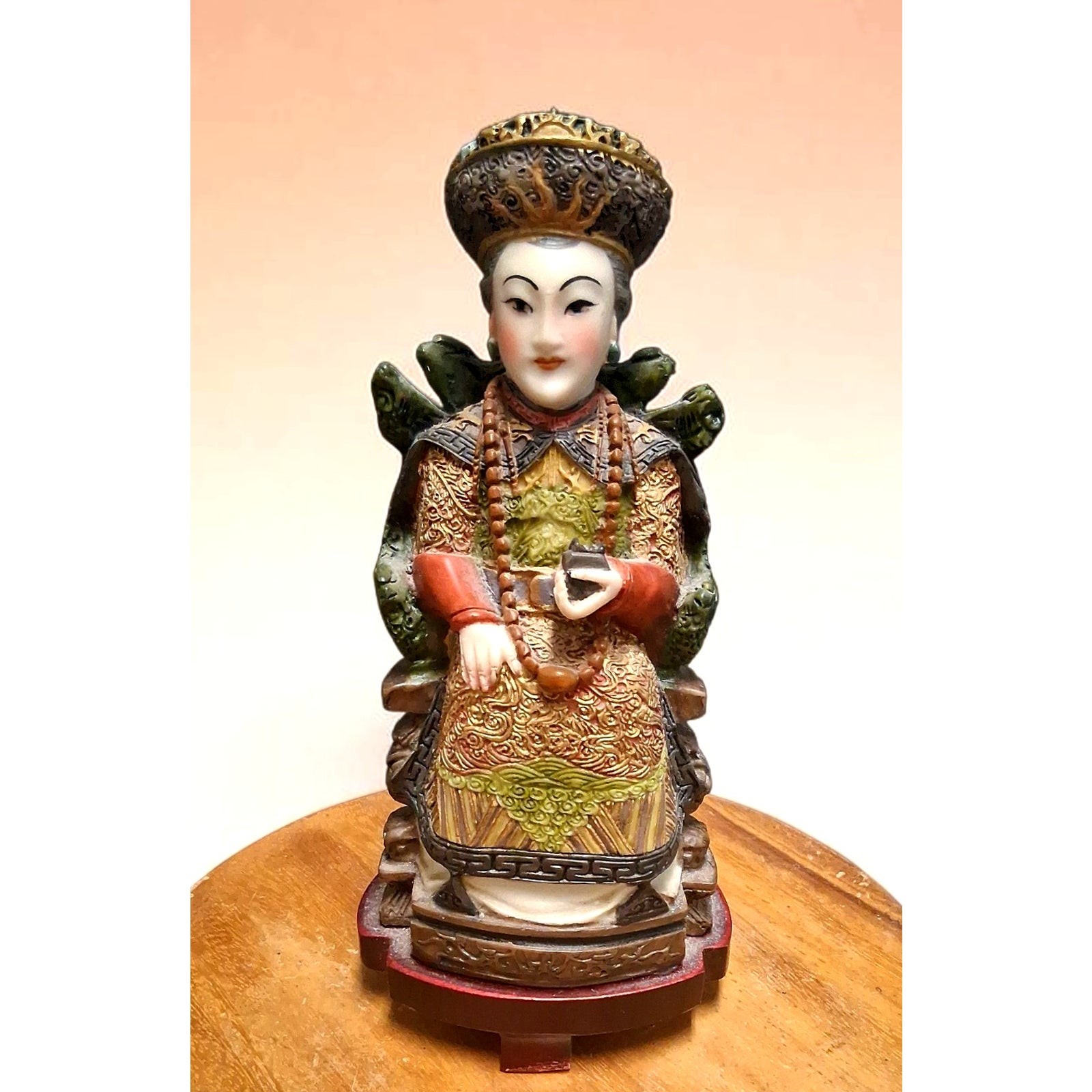Vintage Seated Chinese Empress Handpainted ivory resin