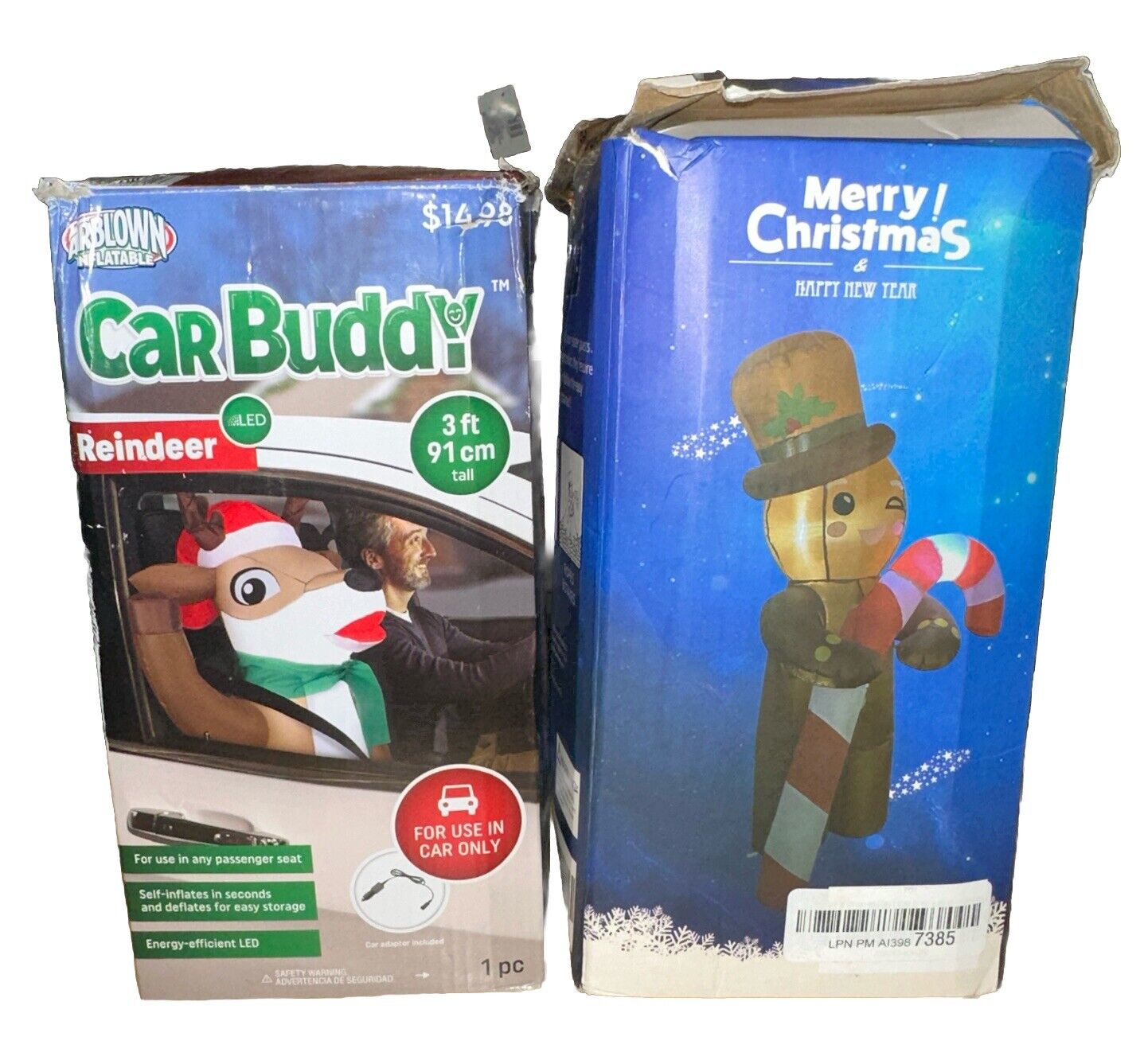 Lot Of 2 Holiday Blow Ups Reindeer Car Buddy And Gingerbread Man