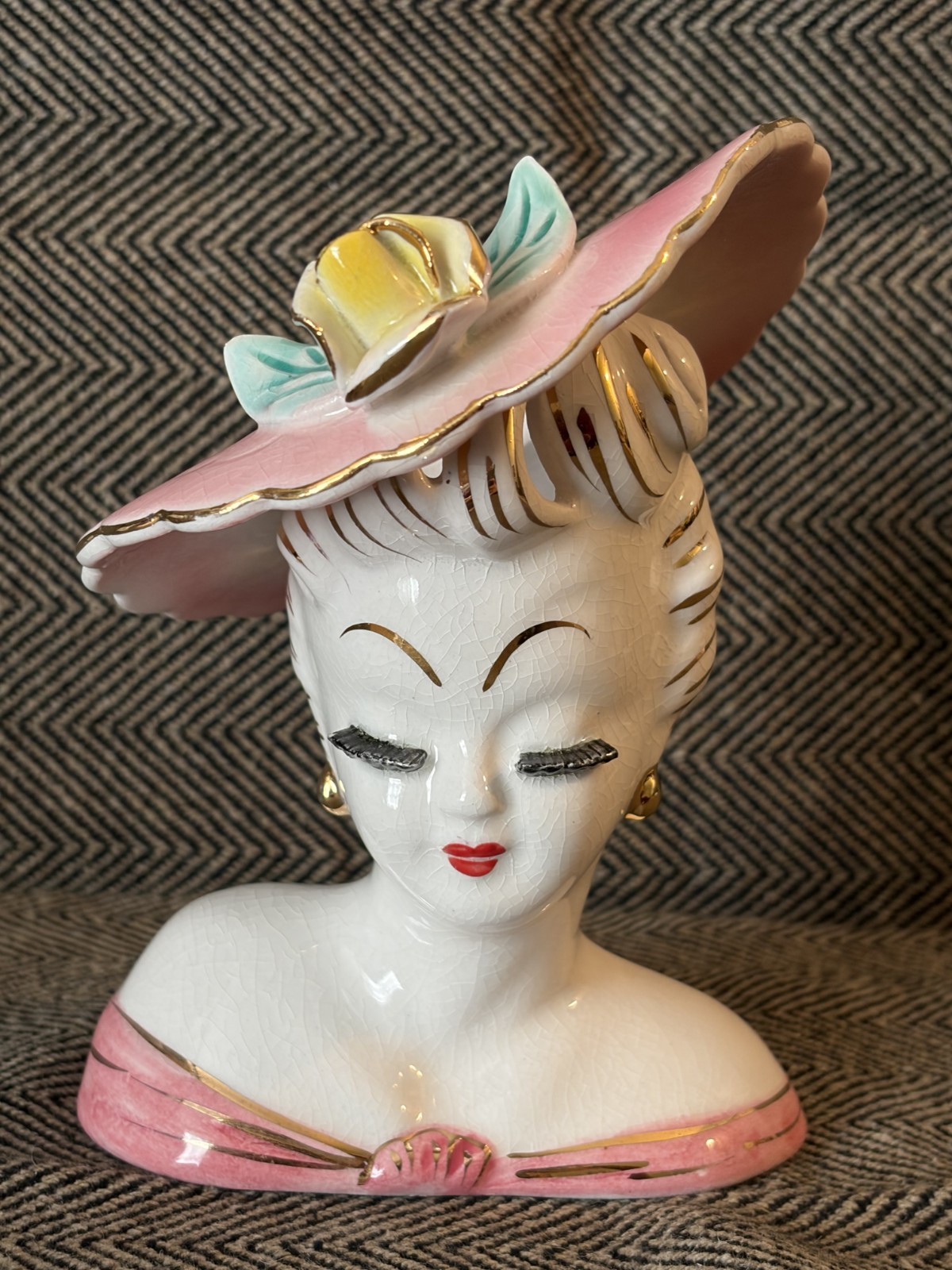 Vintage LEFTON PINK LADY Head Vase Gold Trim 5.25 Vintage LEFTON PINK LADY Head Vase Gold Trim 5.25