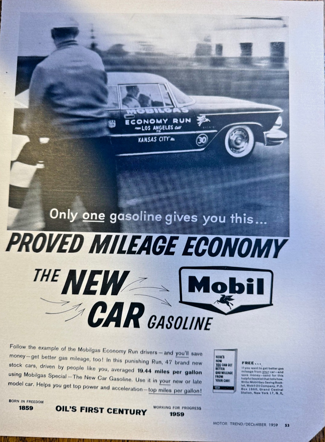 Vintage Magazine Advertisement 1959 Mobil The New Car Gasoline