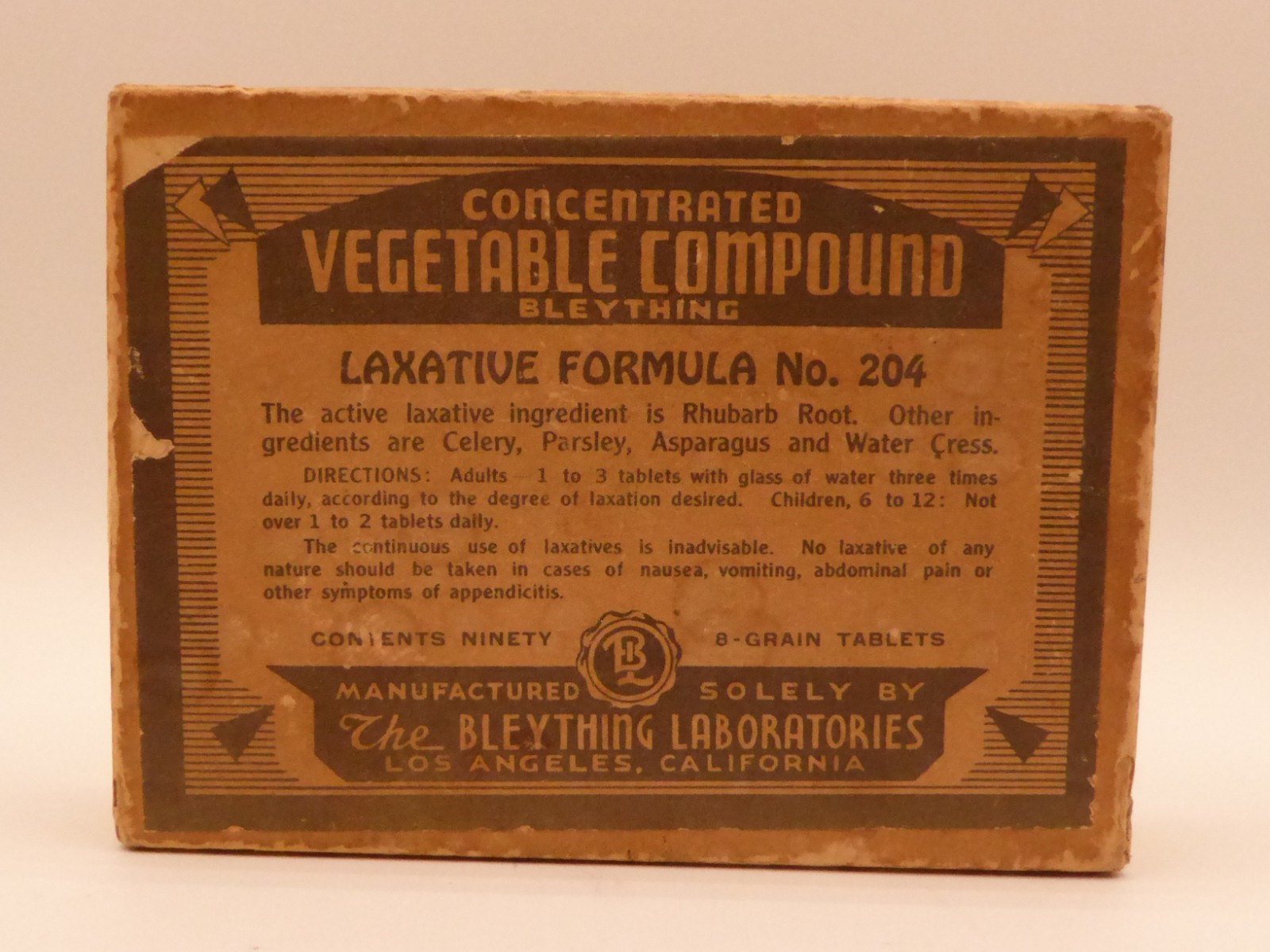 Vintage 1940s Bleything Laxative Medicine Box Vegetable Compound Apothecary