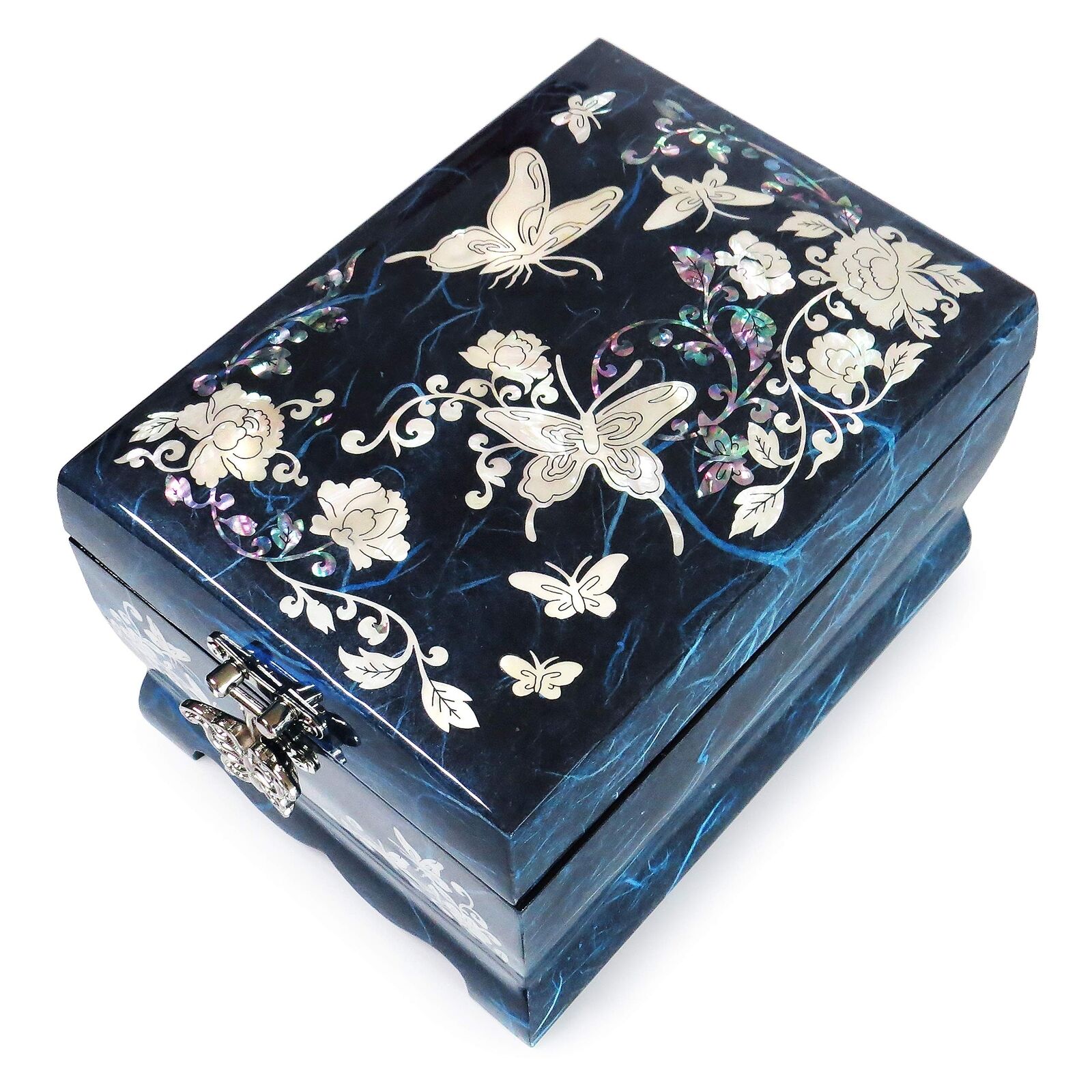 MADDesign Mother of Pearl Lacquered Jewelry Music Box Two Level Blue