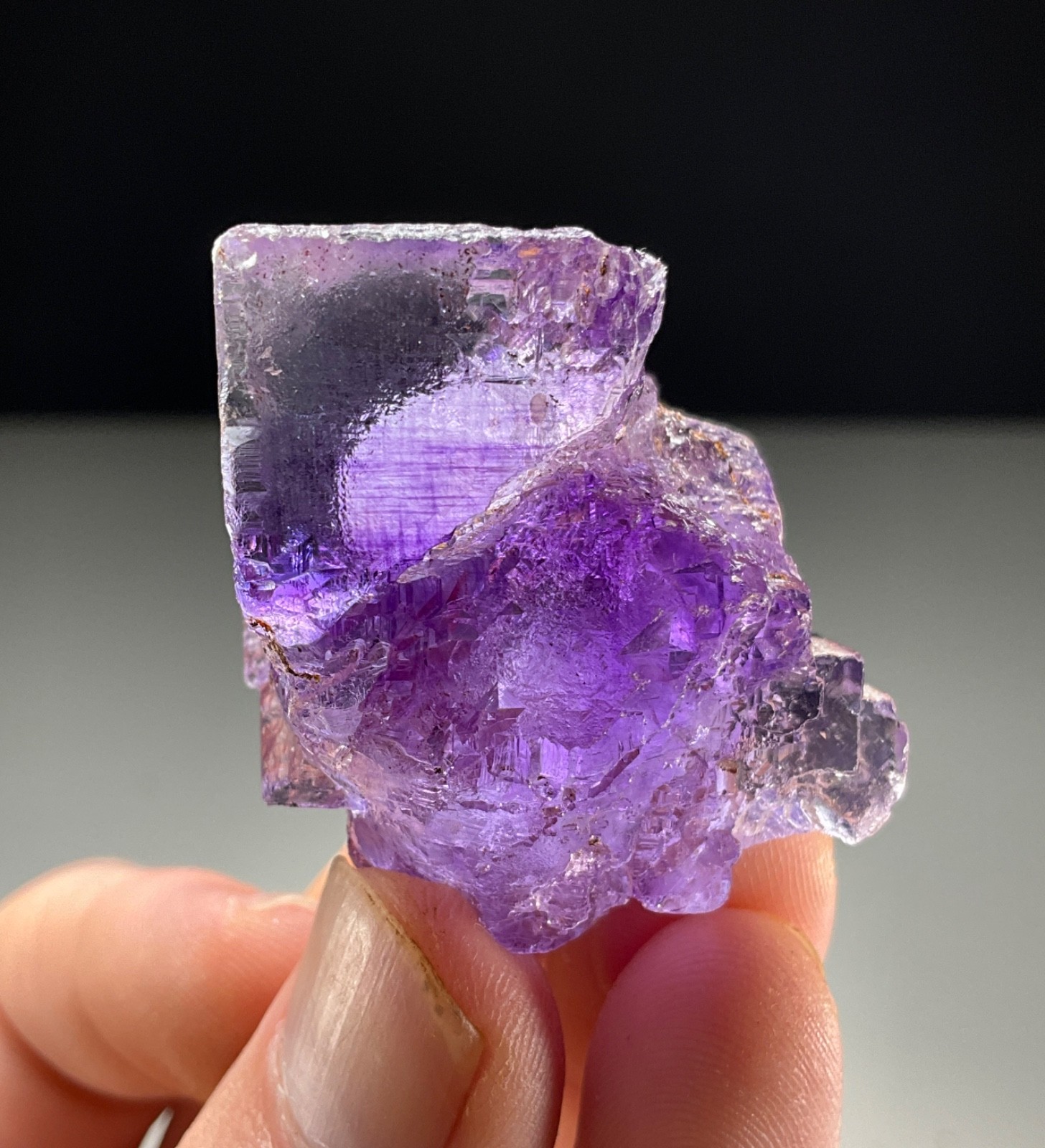 FLUORESCENT ETCHED PURPLE FLUORITE FROM OJUELA MINE, MAPIMI, MEXICO