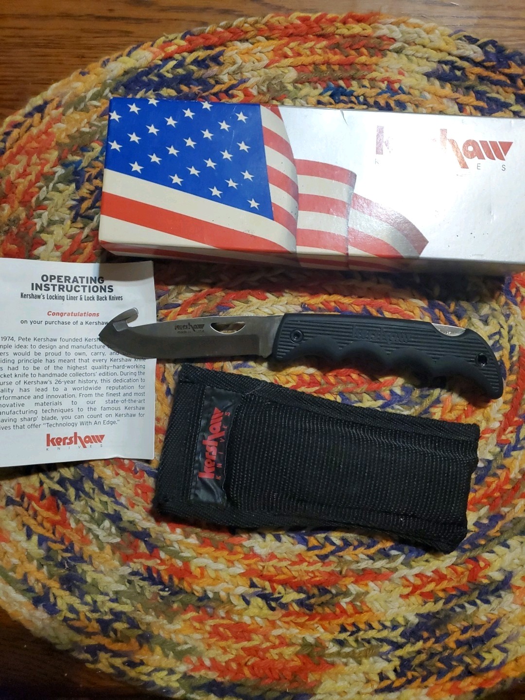 Vintage Kershaw 1060AGH Black Horse II Folding Knife In Case-MADE IN USA