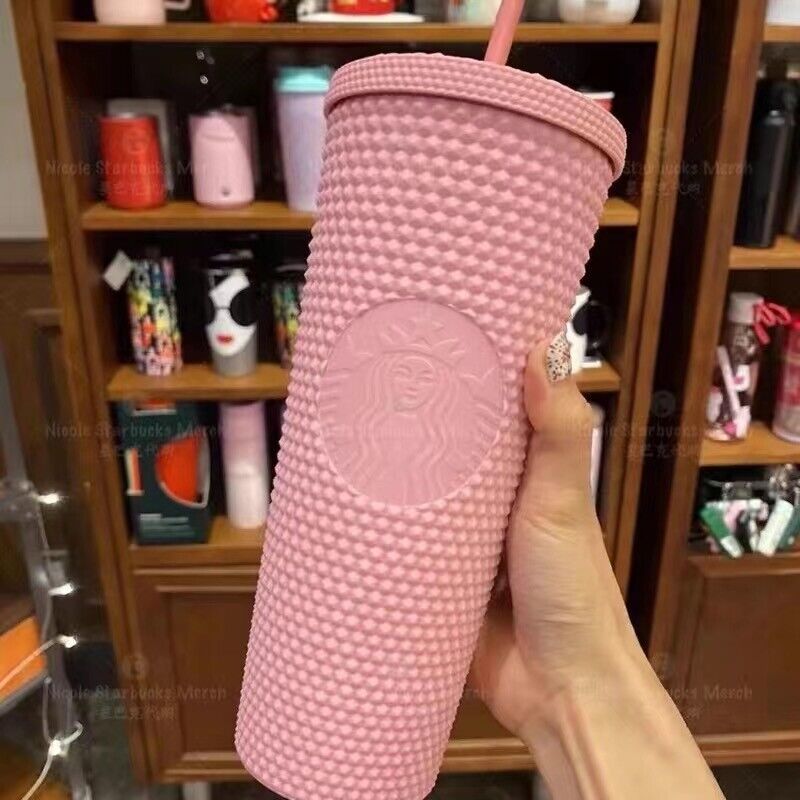 NEW Starbucks Cute Pink Matte Diamond Studded Tumbler Cold Cups 24oz/710ml Gifts